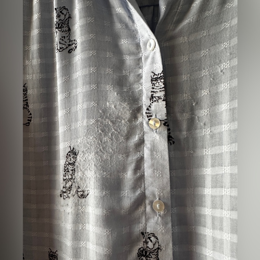 Jane and Delancey Light Blue Cat Print Button-Up Shirt - Picture 2 of 5